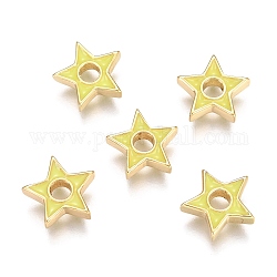 Perles en laiton émaillé, étoiles du nord, véritable 18k plaqué or, jaune, 10.2x10.4x2.7mm, Trou: 2.6mm