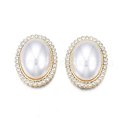 Crémaillère perles en alliage placage, avec abs en plastique, perle d'imitation et strass, demi-trou, sans cadmium et sans plomb, demi-ovale, blanc, 23.5x18x8.5mm, demi-trou: 1.2 mm