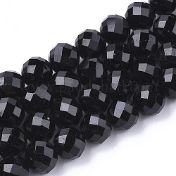Натуральный черный турмалин бисер нитей, граненые, круглые, 9.5~10x10 мм, отверстие : 1 мм, около 19 шт / нитка, 7.48 дюйм