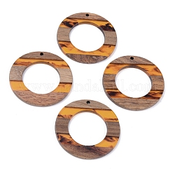 Colgantes de resina y madera de nogal, dos tonos, anillo, naranja, 39x2~3mm, agujero: 2 mm