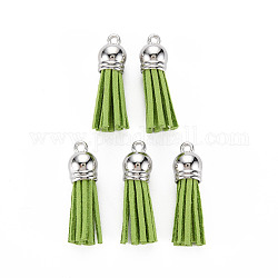 Faux Suede Tassel Pendant Decorations, with CCB Plastic Cord Ends, Platinum, Yellow Green, 33~35x10mm, Hole: 2.5mm