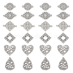 Pandahall DIY Jewelry Making Finding Kit, Including Alloy Links Connectors & Pendants, Rhombus & Flower & Heart & Teardrop & Square, Antique Silver, 15.5~28x15.5~24.5x1~2mm, Hole: 0.8~3mm, 10Pcs/style