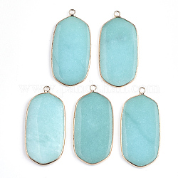 Natural White Jade Pendants, with Brass Findings, Dyed, Oval, Golden, 47x23x4mm, Hole: 2mm