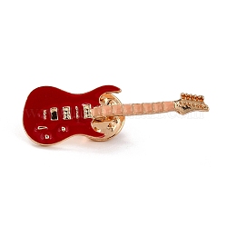 Broche en émail de guitare, Broche en émail d'alliage d'instrument de musique pour les femmes adolescentes, rouge, or, 41~42x13.5x10mm, pin: 1 mm