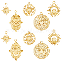 DICOSMETIC 10Pcs 5 Styles 304 Stainless Steel Pendant  Cabochon Settings, Sun & Oval & Star, Mixed Shapes, Real 14K Gold Plated, Tray: 1.8~3x1.2~3mm, 12.5~14.5x12.5~16.5x1mm, Hole: 1~1.4mm, 2pcs/style
