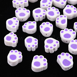 Perles en pâte polymère manuel, empreinte de patte, support violet, 8~11x9~11x4~5mm, Trou: 1.2~1.6mm