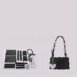 Kits de fabricación de bolsos de diy, incluyendo tela de pu, colgante de corazón, asas de bolsa, cremallera, aguja y alambre, negro, 14x23x8 cm