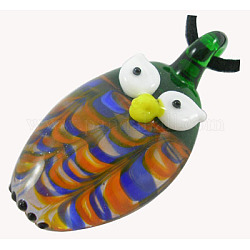 1PC Owl Handmade Lampwork Glass Pendants for Necklaces, Green, Owl, For Halloween Jewelry Making, 25mm wide, 50mm long, hole: 6mm