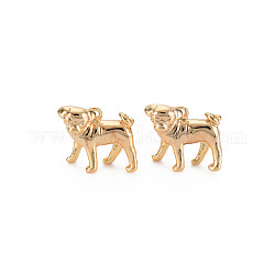 Brass Charms, Nickel Free, Dog, Real 18K Gold Plated, 12.5x13x7.5mm, Hole: 1mm