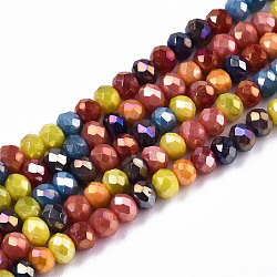 Chapelets de perles en verre opaques, facette, de couleur plaquée ab , rondelle, couleur mixte, 3.5x3mm, Trou: 0.8mm, Environ 140~144 pcs/chapelet, 15.75 pouce ~ 16.14 pouces (40 cm ~ 41 cm)