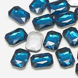 Cabujones de cristal con rhinestone, facetados, octágono rectángulo, capri azul, 8x6x3mm