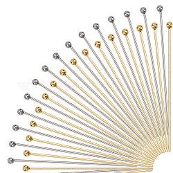 Pandahall elite 304 testa a sfera in acciaio inossidabile per la creazione di gioielli artigianali, oro & colore acciaio inossidabile, 40x0.7mm, 21 gauge, testa: 2 mm 200 pezzi/scatola
