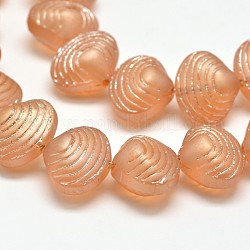 Frosted Electroplate Glass Shell Beads Strands, AB Color Plated, PeachPuff, 12x14.5x10mm, Hole: 1mm, about 32pcs/strand, 16inch
