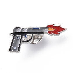 Spilla smaltata a forma di pistola, spilla in lega di platino per abiti da zaino, modello di fuoco, 15.5~26x28~32.5x2mm, ago :1mm
