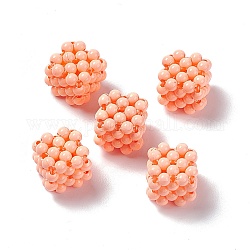 Perles tissées en plastique opaque faites à la main, pas de perle trouée, cube, saumon clair, 15.5x15.5x15.5mm