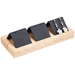 Présentoir de boucles d'oreilles en bois, avec 3 grilles support en cuir pu, rectangle, noir, 15x6.2x3.8~3.9 cm, Trou: 2mm