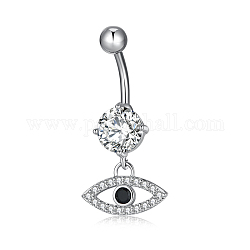 Piercing Jewelry, Brass Cubic Zirconia Navel Ring, Belly Rings, with 304 Stainless Steel Bar, Lead Free & Cadmium Free, Horse Eye, Mixed Color, Platinum, 33x15mm, Bar Length: 3/8