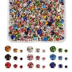 Yilisi 3 Sizes Sew on Rhinestone, Glass Rhinestone, with Silver Iron Prong Settings, Garments Accessories, Faceted, Flat Round, Mixed Color, 3.6~8x3.6~8x3~5.5mm, Hole: 0.7~1mm, 918pcs/box