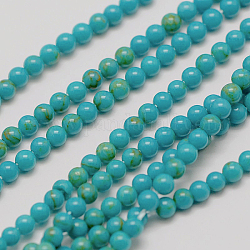 Fili sintetici importati di perline turchesi, tondo, 3mm, Foro: 0.5 mm, circa 126pcs/filo, 16 pollice