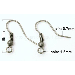 Brass Earring Hooks with Bead Charms, Nickel Free, Platinum, 19mm, Hole: 1.5mm, Pin: 0.7mm