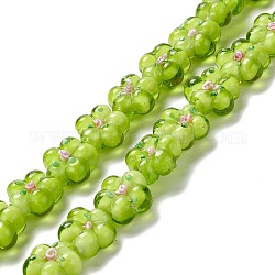 Chapelets de perles vernissées manuelles, cahoteuse, fleur, vert jaune, 13.5~14x14.5~15x7~8mm, Trou: 1.4mm, Environ 28 pcs/chapelet, 14.57 pouce (37 cm)