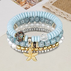 Set di braccialetti elasticizzati con pietra di luna sintetica e perle da 4 pz e 4 stili, bracciali impilabili bodhi con ciondoli di stelle marine