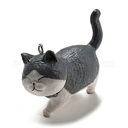 Jolis pendentifs en plastique, avec boucle en fer couleur platine, charme de chat, grises , 42x46x20mm, Trou: 2mm