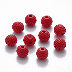 Perles de ruche en bois naturel peintes, ronde, rouge, 12x11mm, Trou: 3.5mm