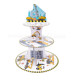 Espositore per torta di carta a 3 livello, porta torta in stile cartone animato per bambini, modello di escavatore, modello di veicolo, 290x378mm
