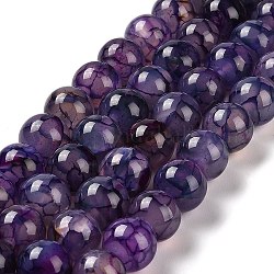 Fils de perles teintes en agate de veines de dragon naturelles, ronde, support violet, 14mm, Trou: 1.4mm, Environ 28 pcs/chapelet, 15.24~15.35'' (38.7~39 cm)