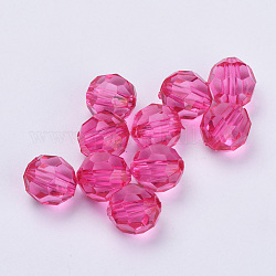 Transparente Acryl Perlen, facettiert, Runde, neon rosa , 10x9.5 mm, Bohrung: 1.8 mm, ca. 990 Stk. / 500 g
