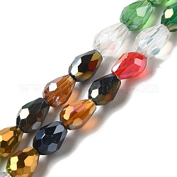 Chapelets de perles en verre électroplaqué, de couleur plaquée ab , larme à facettes, couleur mixte, 7x5mm, Environ 65~67 pcs/chapelet, 18~18.5 pouce (45.5~46.9 cm)
