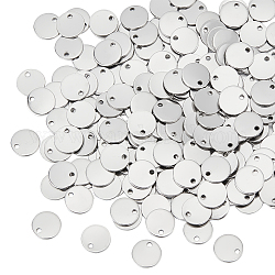 Unicraftale 304 Stainless Steel Charms, Flat Round, Stamping Blank Tag Charms, Stainless Steel Color, 8x0.8mm, Hole: 1mm, 200pcs/box