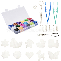 Diy perles hama beads ensembles, avec des panneaux perforés abc, PE perles à repasser, accessoires de bague avec base de plateau de fer et accessoires de porte-clés en fer, couleur mixte, 25x16.5x7 cm