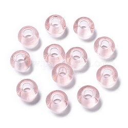 Perline di vetro europeo , perline con foro grande, rondelle, rosa nebbiosa, 15x10mm, Foro: 5~6.4 mm