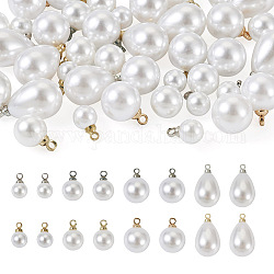 48 pièces 8 breloques en perles d'imitation acrylique de style, avec les accessoires en alliage, rond & goutte, platine et d'or, 9~13x6~10mm, Trou: 1.4~1.6mm, 6 pièces / style