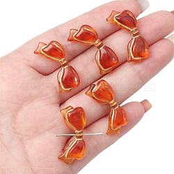 Perles acryliques transparentes imitation ambre, chocolat, métal enlacée, bowknot, 14x29x6mm, Trou: 1.6mm, environ 15 pcs / sachet 