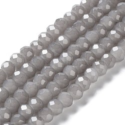 Backlackierte Perlenstränge aus imitiertem Jadeglas, facettierte Rondelle, Silber, 8x6 mm, Bohrung: 1 mm, ca. 65~68 Stk. / Strang, 15.75'' (40~41 cm)