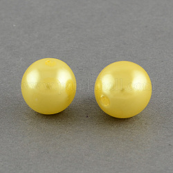 Perles rondes en plastique ABS imitation perle, jaune, 20mm, Trou: 2.5mm, environ 120 pcs/500 g