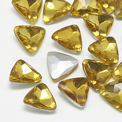 Cabujones de cristal con rhinestone, espalda plateada, facetados, triángulo, topacio, 9.5x10x4mm