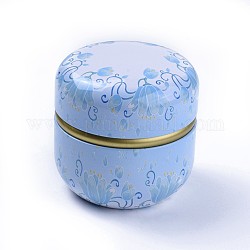 Boîte de rangement en fer blanc imprimée, bijoux et aromathérapie bougie et boîte de bonbons, motif de fleur, lumière bleu ciel, 8.6x8.8 cm
