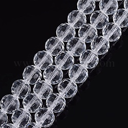 Chapelets de perles en verre transparent, facetté (96 facettes), ronde, clair, 10mm, Trou: 1mm, Environ 72 pcs/chapelet, 26 pouce