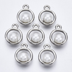 Colgantes de perlas de imitación de plástico abs, Con fornituras acrílicos con recubrimiento uv., anillo, Platino, 15x12x8mm, agujero: 1.2 mm