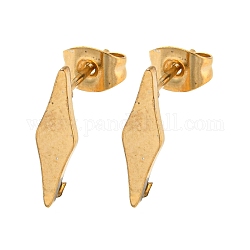 Ion Plating(IP) 304 Stainless Steel Stud Earring Findings, with Vertical Loop, Rhombus, Golden, 15x4mm, Hole: 2.5mm, Pin: 0.7mm
