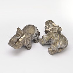 Слон натуральный пирит украшения дисплей, Темный хаки, 74x39x60 мм
