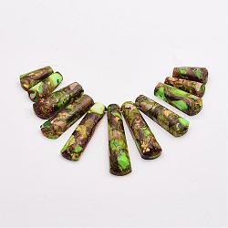 Brins de perles de jaspe impérial et de bronzite assemblés, pendentifs éventails gradués, perles focales, teinte, vert jaune, 17~40x9~9.5x5~6mm, Trou: 1mm, 11 pcs / chapelet, 3.54 pouce