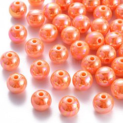 Perles acryliques opaques, de couleur plaquée ab , ronde, orange, 12x11mm, Trou: 2.5mm, environ 566 pcs/500 g