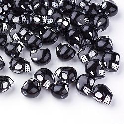 Perles en acrylique de style artisanal, crane, noir, 13x10x12mm, Trou: 2mm, environ 630 pcs/500 g