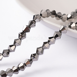 Faceted Bicone Electroplate Glass Bead Strands, Platinum Plated, 4x4mm, Hole: 1mm, about 100~104pcs/strand, 19.6 inch