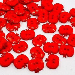 Botones de acrílico, 2 hoyos coser botones de manzana, teñido, rojo, 14x16x2.5mm, agujero: 2 mm